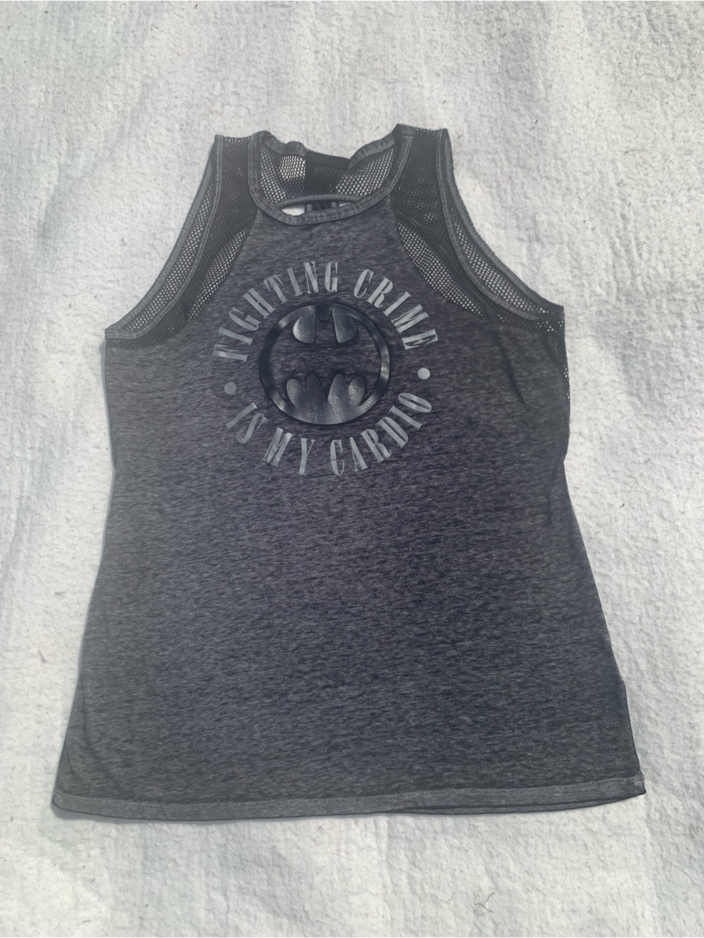 Batman Graphic Grey Mesh-Trim Tank Top